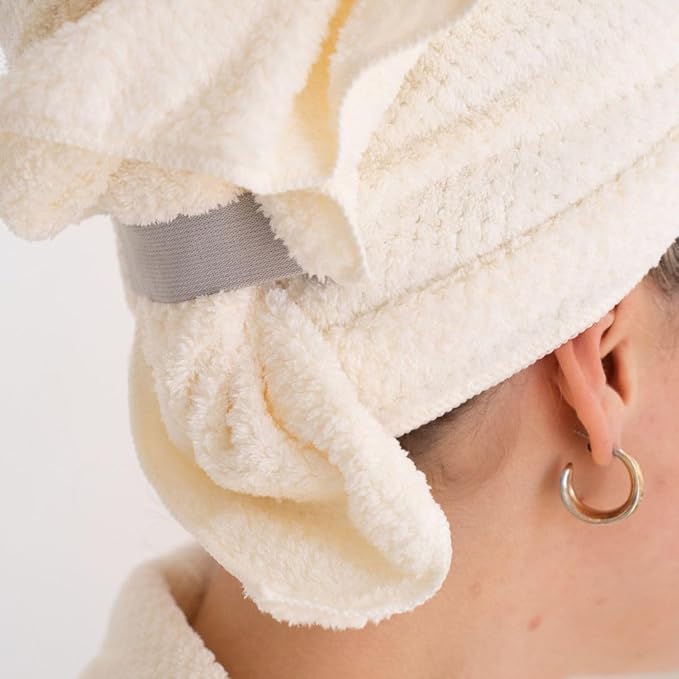 VOLO Hero Hair Towel – Ultra Soft Nanoweave™ Microfiber, Super Absorbent Quick Dry, Reduces Dry Time 50%, Anti-Frizz & Breakage, Secure Snug Strap, Large Wrap for All Hair Types - Salt White