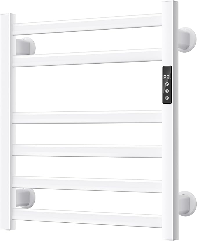 Electric Towel Warmer Wall Mounted, 6 Bar Heated Towel Rack with Intelligent Timer & Temp Control, Plug-in/Hardwire, Left and Right Compatible