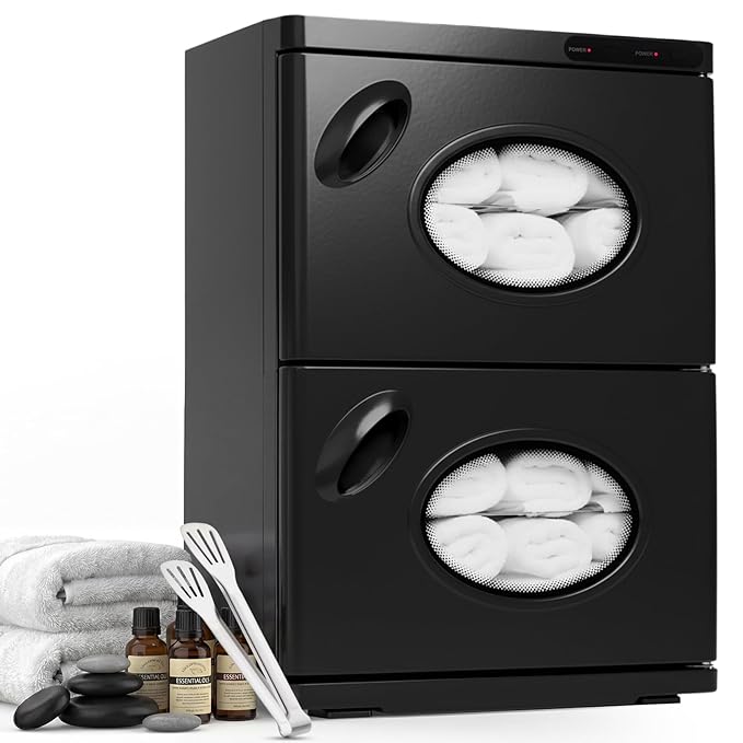 46L Hot Towel Warmer, Large Capacity Spa Towel Warmer with Double Cabinets, Professional Towel Warmer Cabinet with Clip & 4 Racks for Salon, Barber Shop, Massage, Facial