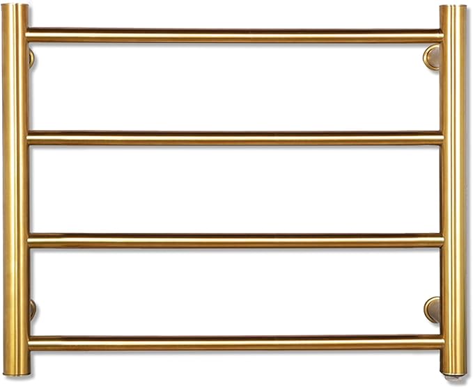 XBVV Gold Heated Towel Rack for Bathroom, Wall Mounted Bath Towel Warmer, Plug-in Electric Towel Rack, 304 Stainless Steel Fast Heating Towel Rack,Keep Bathroom Shower Towels Warm (4-Bar)