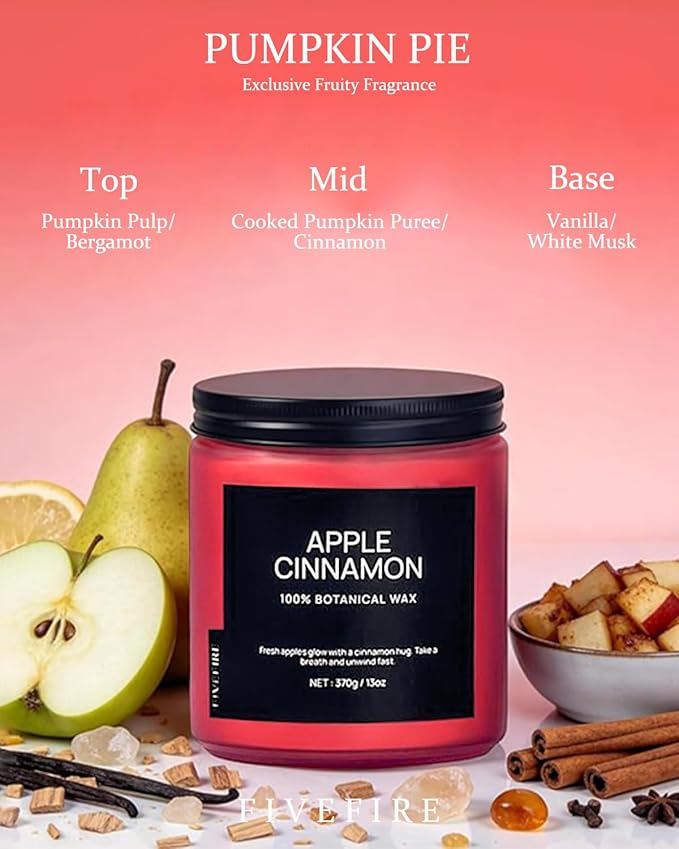 Apple Cinnamon Home Scented Candles, 13oz Organic Soy Wax, 76-Hour Clean Burning, Natural Candles Non Toxic, Spicy & Sweet Scent for Relaxation, Aromatherapy Housewarming Candle for Men Women