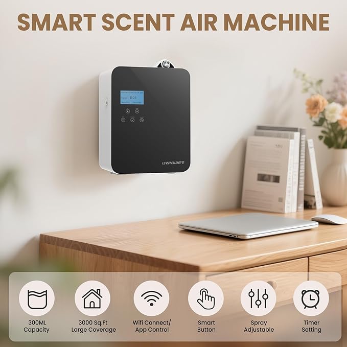 URPOWER 300ML Waterless Scent Essential Oil Diffuser - 3000 Sq.Ft Smart Scent Machine for Home & Hotel HVAC Aromatherapy Air Diffuser Oil Machine for Office (APP Control)
