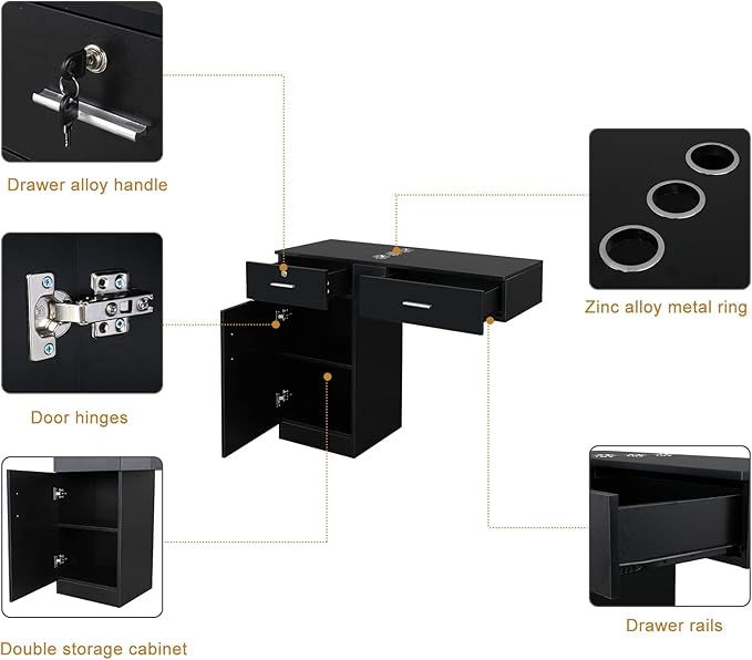 Wall Mount Styling Station for Hair Stylist,Wooden Hair Salon Station Storage Cabinet,Beauty Salon Storage Equipment,Beauty Spa Tool Organizer,with Drawers,for Barber Shop, Home, Bathroom (Black)