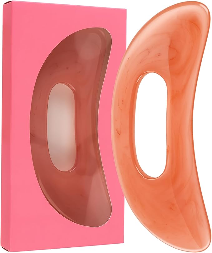 Gua Sha Massage Tool with Handle, Light-Brown Resin Myofascial Release Tool, Handheld Guasha Board for Back, Neck, Leg, Muscle Relief and Lymphatic Drainage