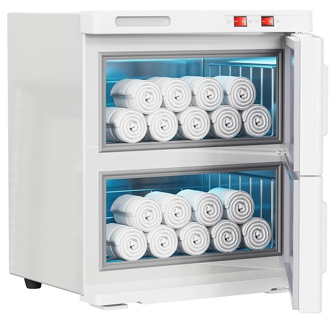 TABU Hot Towel Warmer Cabinet, 32L Large Professional Towel Heater with Stainless Steel Racks & Water Drip Tray, for Spa, Salon, Barber and Home,White