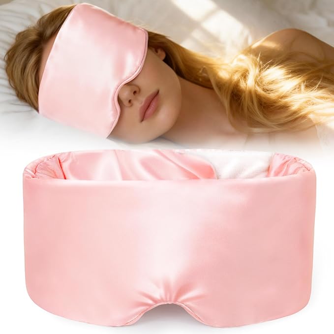Weighted Eye Mask for Sleeping, Soft Minky Sleep Mask for Side Sleeper with Adjustable Buckle, 100% Blockout Design, Ideal for Meditation, Relaxation and Travel, Includes Storage Pouch (Pink)