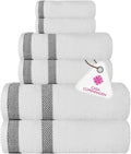 CASA COPENHAGEN Solitaire 6Pcs 100% Egyptian Cotton Large Designer Towels Gift Set- Pure White, 600GSM, 2Bath 2Hand 2Washcloths, Bath Towels for Bathroom Set for Women & Men