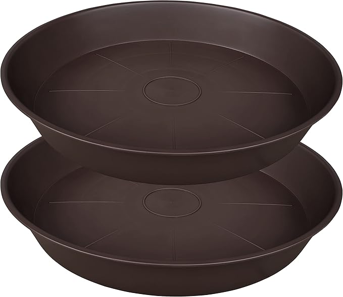2 Pack of 20 22 inch Plant Saucer, 3.6" Depth Tray, Large Deep Heavy Duty Saucers for Pots, Garden Plastic Flower Plant Trays for Indoors Outdoor, Tray for Planter 19-23" (Brown)