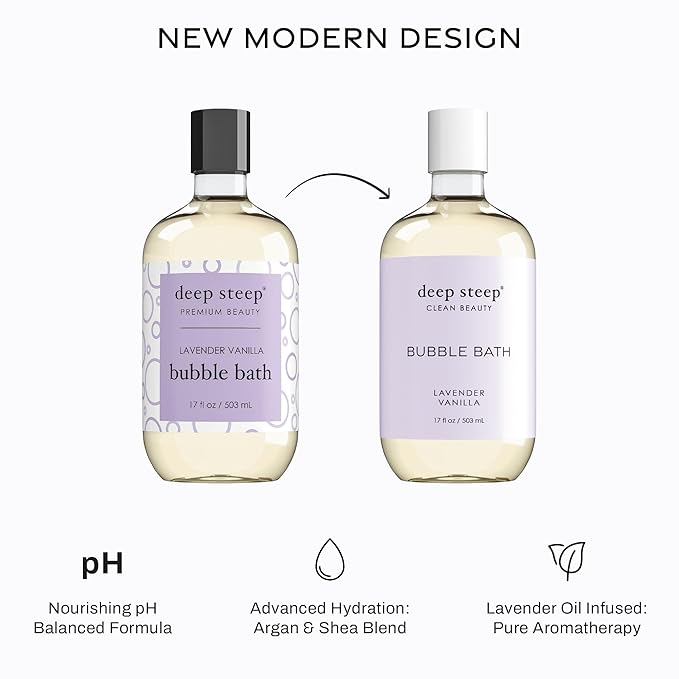 Deep Steep Lavender Vanilla Bubble Bath for Women, Hypoallergenic, Clinically Tested, Clean Formula for Sensitive Skin, Sulfate-Free, 17 fl oz Bottle, Essential Bath Accessories