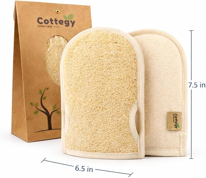 Premium Exfoliating Loofah Gloves – Natural Egyptian Loufa Sponge Body Scrubber Mitts for Soft, Radiant Skin – Left and Right Thumb Holes - Gentle Exfoliation & Deep Clean (1-Pack) (Count 2)