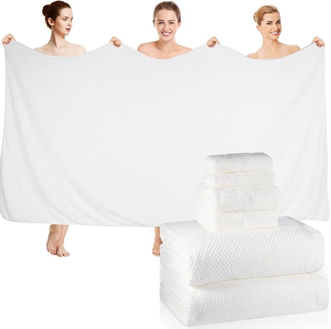 Peryiter Oversized Bath Towels Set of 6 for Adults 40x80 Inches Extra Large Bath Towel Sets Bathroom Sheets Jumbo Shower Towels Quick Dry Absorbent Soft Microfiber for Adults(White)