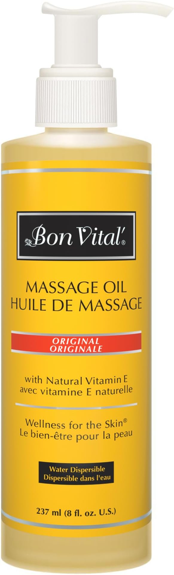 Bon Vital' Original Massage Oil, 8 Oz Bottle, Unscented Professional Massage Oil with Natural Oils & Vitamins, Water-Dispersible, No Nut Oils, Smooth Glide for All Massage Modalities