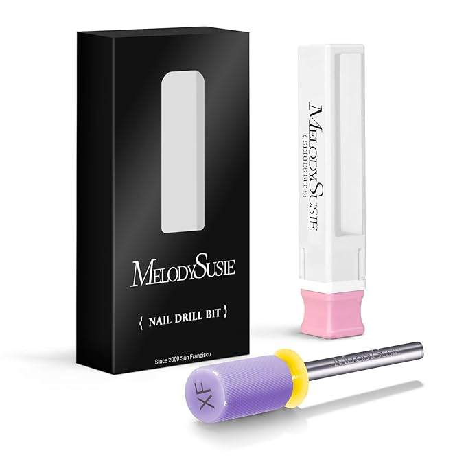 MelodySusie Ceramic Nail Drill Bits, 3/32'' Chamfer Flat Top Large Barrel Bits, Fast Remove Acrylic or Hard Gel, Nail Tool for Manicure Pedicure, Salon Home, Professional or Beginner, Purple, XF