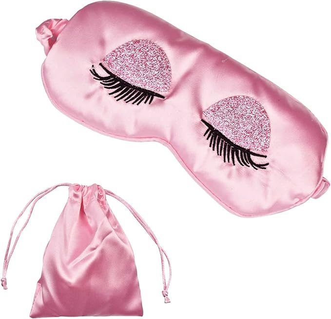 Sleep Mask, Ulbemoll Silk Eye Mask Satin Blindfold Smooth Soft Breathable Travel Eye Cover Eyeshade Gifts with Elastic Strap for Women Girls Valentine's & Mother Day- Pink