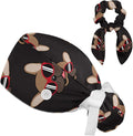 Ethnic Aztec Pattern Adjustable Scrub Cap Hat with Button, Working Hat Sweatband with Bow Hair Scrunchy for Woman