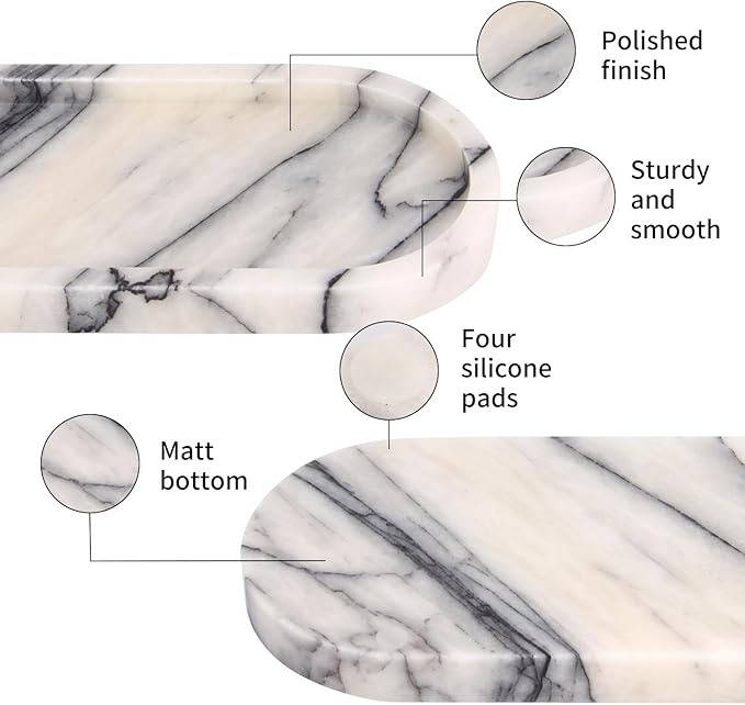 Natural Marble Tray Oval, Bathroom Vanity Tray for Countertop, Elegant Stone Decorative Organizer for Perfume, Jewelry, Home Decor (1, Lilac, 10 x 5 x 0.6)