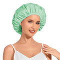 Shower Cap for Women Waterproof Reusable, Large Shower Cap Non-Slip with Elastic Band, Washable Bath Hair Hat for Long Hair, Braids (Mint Green)