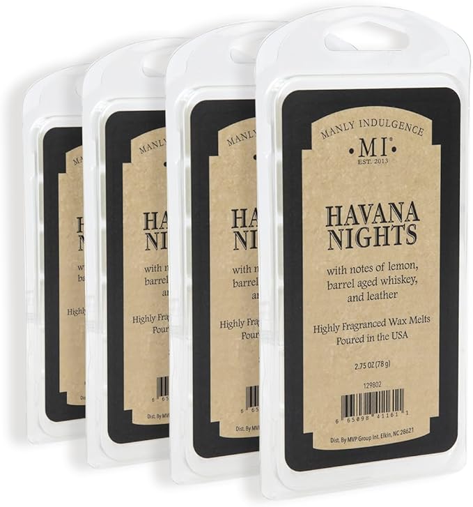 Manly Indulgence Havana Nights Scented Wax Melts, Wax Melt Warmer Cubes, Long Lasting Scented Wax Warmer Cubes, 4 Pack, 6 Cubes Each - Made in The USA