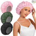 Reusable Shower Cap for Women, 3Pcs Hair Cap for Shower, Waterproof Shower Cap with Elastic Band for Long, Thick or Curly Hair