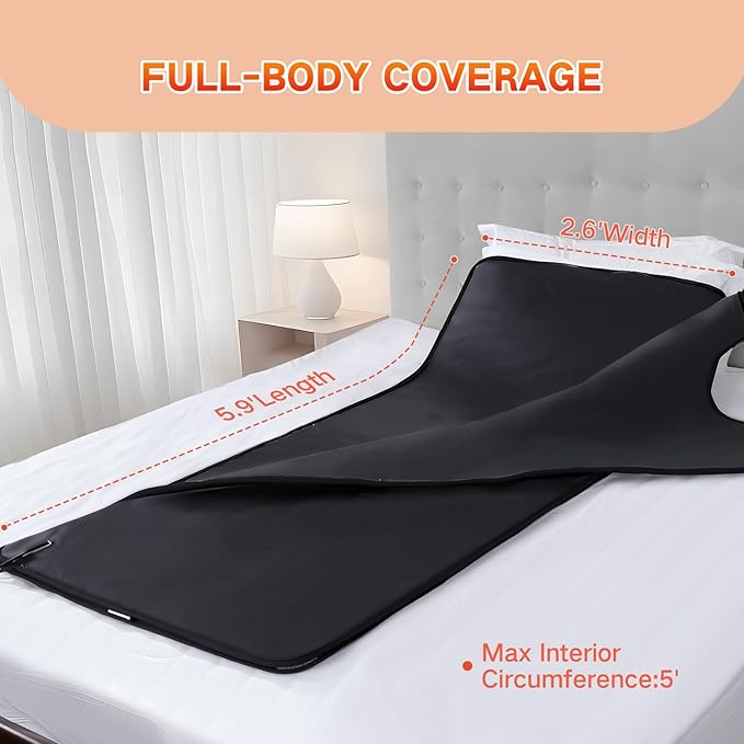 Infrared Sauna Blanket for Home, Low EMF Carbon Crystal Heating, Portable Dry Sauna Bag for Relaxation, Detoxification, 5.9ft×2.6ft, Sleeveless-Black