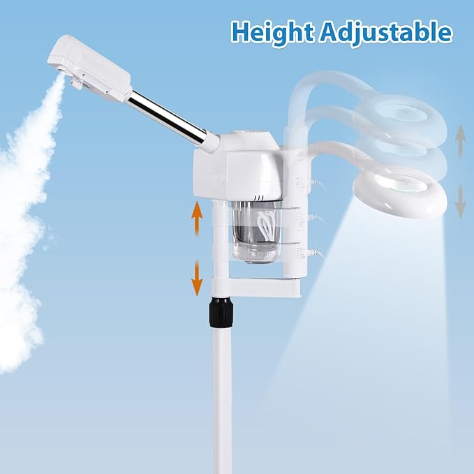 HomGarden Professional Facial Steamer 2 in 1 Steamer for Face with Hot & Cold Nozzle 5X LED Facial Steamer for Esthetician, Salon & Spa Face Beauty Equipment.