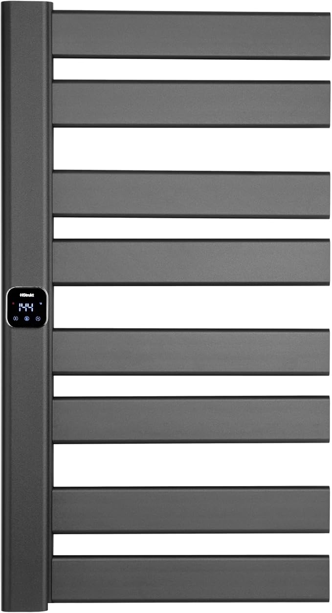 Towel Warmer, Heated Towel Rack with Built-in Timer and Temperature Control,Hard-Wired(Left-Wiring)/Plug-in Wall-Mounted Towel Rail, Aluminum，18.8" W X 34.64" H, Black
