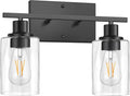 ShineTech 2-Light Bathroom Vanity Light Fixtures, Modern Wall Lighting with Clear Glass Shade, Matte Black Finished Wall Sconce Lighting for Mirror