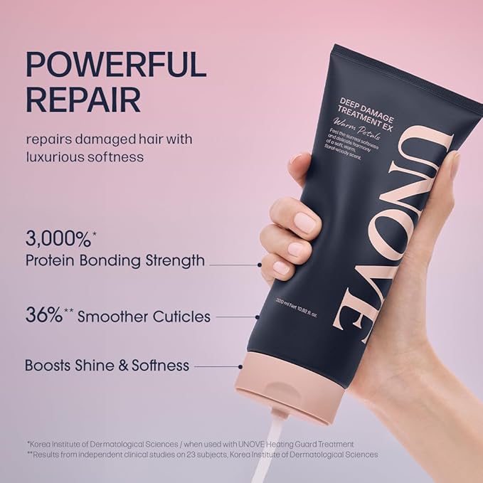 UNOVE Deep Damage Repair Hair Mask - Protein Hair Treatment & Hair Mask for Damaged Hair | Deep Conditioning & Keratin Hair Mask for Dry, Frizzy Hair | Korean Hair Care | Warm Petal, 7 fl oz