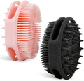 2-Pack Soft Silicone Dual-Sided Body Scrubber & Loofah | Gentle Exfoliating Shower Brush for Men & Women | Creates Rich Lather, Easy to Clean (Black & Pink)