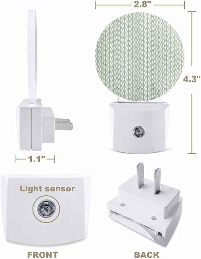Night Lights Auto Sensor Sage Green Pinstripes Night Light Woven Denim Striped Round Lamp Plug-in LED Nightlights Dusk to Dawn for Living Room Bedroom Bathroom Hallway Wall Decor