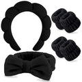 SPA Headbands for Washing Face Makeup Headbands with Bow Hair Band Women Facial Head Band Wrist Towel Wraps For Shower Face Mask Black, 6 Pack