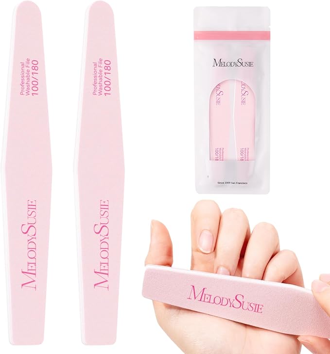 MelodySusie Nail File Kit, 2Pcs Double Sided 100/180 Grit Diamond Shape Emery Boards for Nails, Professional Nail Art Manicure Pedicure Supplies for Home and Salon Use, Mothers Day Gifts, Pink