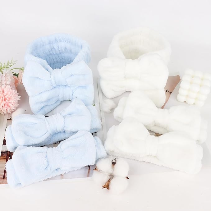 8 Pack Spa Headband for Washing Face Stocking Stuffers Skincare Headbands Bulk for Women Girls Soft Coral Fleece Hairband Cute Bow Headbands for Washing Face Makeup