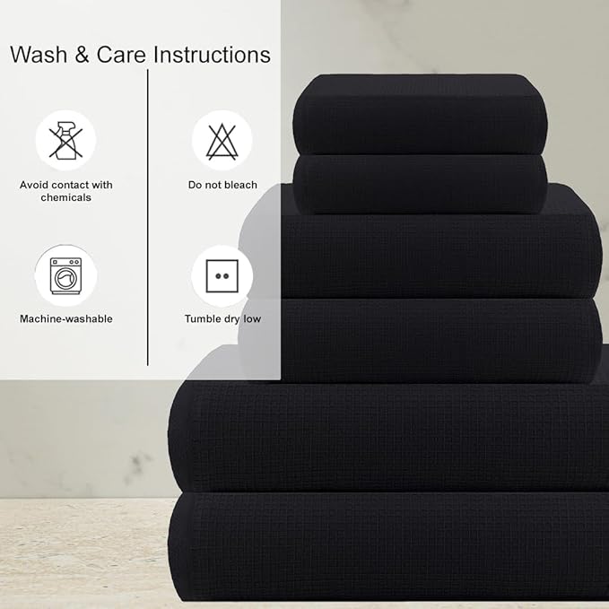 CASA COPENHAGEN Waffle 2Pcs 100% Egyptian Cotton Large Designer Bathsheet Towels Gift Set- Black, 35"x70" 2Bath Sheet Towels for Bathroom (Box Pack, Set for Women & Men)