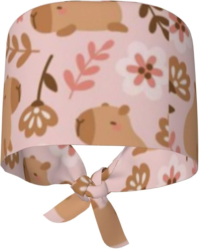 Adjustable Scrub Cap with Buttons & Sweatband, Working Hat with Elastic Tie Back, Unisex Nurse Surgical Caps for Women & Men