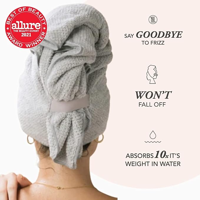 VOLO Super Hero XL Hair Towel | Super Absorbent Quick Dry Nanoweave | Reduces Dry Time by 50% | Large Wrap for All Hair Types (Super Hero Luna Gray - Tube)