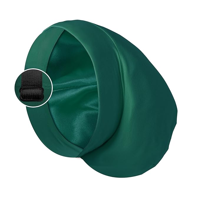 Satin Bonnet Silk Lined Sleep Cap- Adjustable Hair Cover for Women Men Frizzy Hair Night Cap Patients Care Dark Green