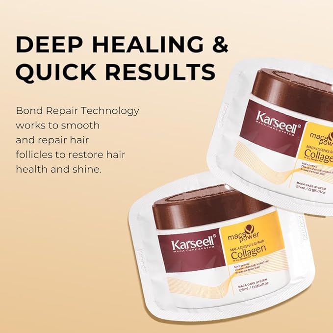 Karseell Collagen Hair Treatment Deep Repair Conditioning Argan Oil Collagen Hair Mask Essence for Dry Damaged Hair All Hair Types 25ml/ 0.85oz（24 packs