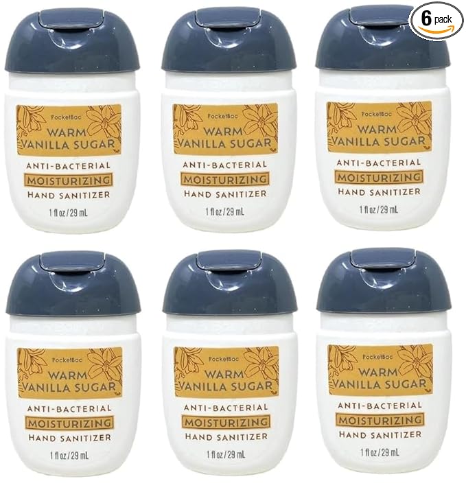 Bath and Body Works Classic and Seasonal Scents Pocketbac Gel Sanitizers - Pack of 6-1 oz each (Warm Vanilla Sugar Moisturizing)