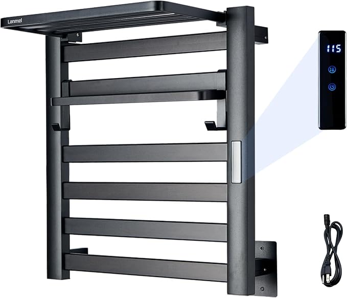 LANMEL 2 in 1 Towel Warmer Rack & Towel Rack Wall, 6 Bars Electric Wall Mounted Heated Towel Racks for Bathroom, 24H Time Setting and Temperature Control Heated Drying Rack