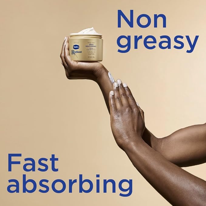 Vaseline Radiant X Deep Nourishment Body Cream 100% Pure Shea Butter, Coconut Oil, Vitamin C, & Peptides 10 oz (Pack of 6)