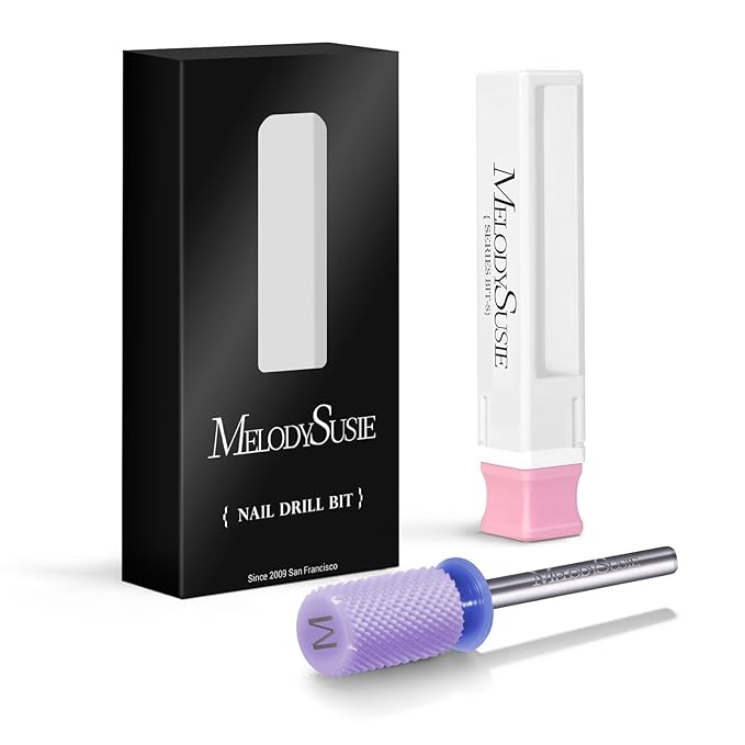MelodySusie Ceramic Nail Drill Bits, 3/32'' Chamfer Flat Top Large Barrel Bits, Fast Remove Acrylic or Hard Gel, Nail Tool for Manicure Pedicure, Salon Home, Professional or Beginner, Purple, Medium