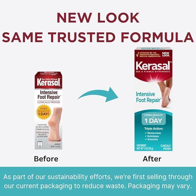 Kerasal Intensive Foot Repair, Skin Healing Ointment for Cracked Heels and Dry Feet, 1 Oz