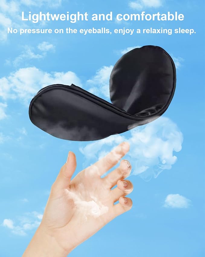 Sleep Mask, Silk Sleep Mask with Adjustable Strap, Super Soft Satin Blackout Sleeping Eye Mask for Men&Women, Comfortable Blindfold Eyeshade for Night Sleep 4 Pack (Black Blue)
