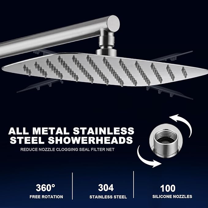 Rain Shower System with Shelf, 12 Inch Rain Shower Head Set with Hand Shower Head, SonTiy Dual Shower Combo with Height Adjustable Holder, Brass Valve, Chrome