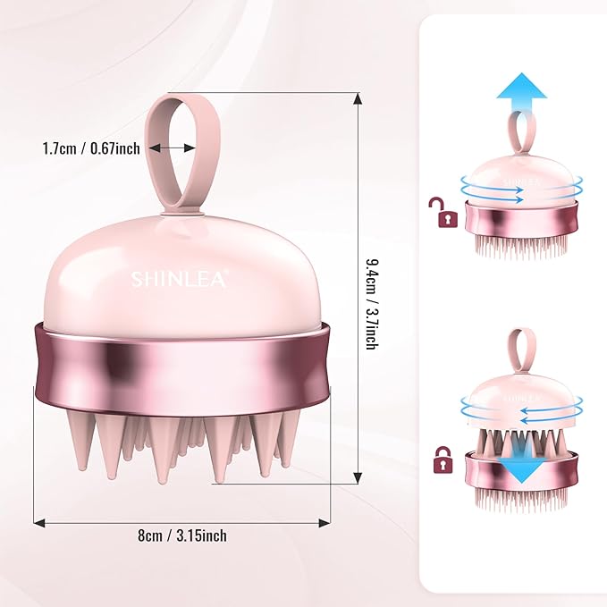SHINLEA 2 in 1 Scalp Massager Hair Growth,Scalp Scrubber with Soft Silicone Bristles for Dandruff Removal,Shampoo Brush for Exfoliation,Head Massager for Both Wet and Dry Use (Pink)
