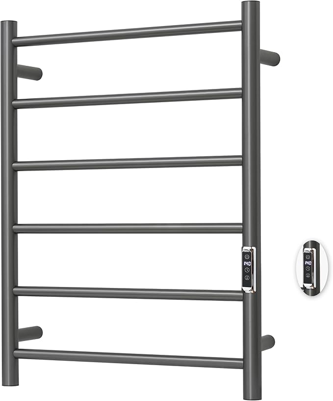 Heated Towel Racks for Bathroom, Wall Mounted Electric Towel Warmer Racks with Timer & Temperature Control, 6 Bar Stainless Steel Towel Heater for Bathroom, Gunmetal Grey, Plug-in