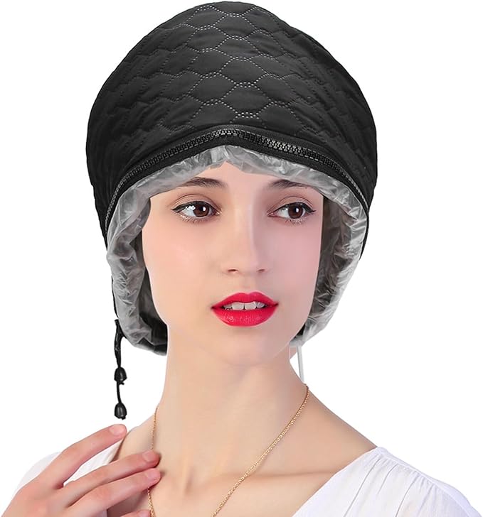 Hair Steamer Cap for Deep Conditioning Electric Heating Cap with 3 Temp Settings, Salon Grade Thermal Hair Treatment Hat for Damaged Hair Repair, Home Spa Use (US Plug, Adjustable Fit)