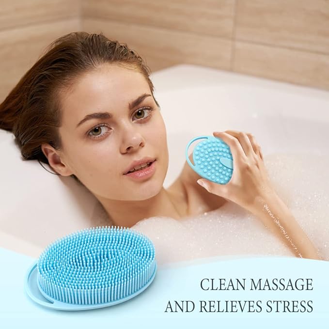 3 Pack Silicone Body Scrubber, Exfoliating Body Scrubber Fit for Sensitive and All Kinds of Skin, Soft Silicone Loofah for Women Men, Clean and Sanitary Rapid Foaming,Black,Blue,Gray