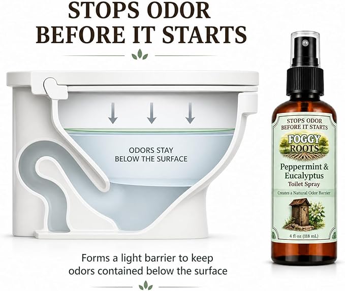 Peppermint & Eucalyptus Pre-Toilet Spray – Stops Odor Before It Starts, Toilet Odor Eliminator, 4 oz (200+ Uses), Travel Size for Home & Work
